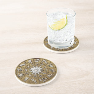 Dessous De Verre En Grès Roue en laiton Zodiac