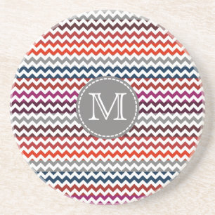 Dessous De Verre En Grès Rouge blanc gris Chevron Zigzag Monogramme