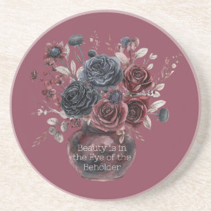 Dessous De Verre En Grès Rouge Bourgogne Fleurs Noires Beauté Est