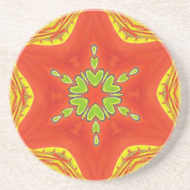 Dessous De Verre En Grès Rouge or vert Mandala Art Imprimer (Devant)