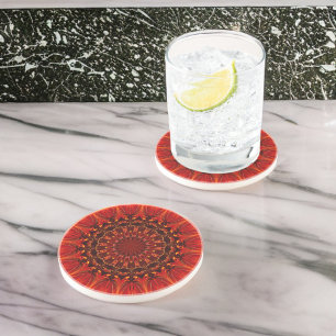 Dessous De Verre En Grès Rouge profond Rudbeckia Floral Mandala