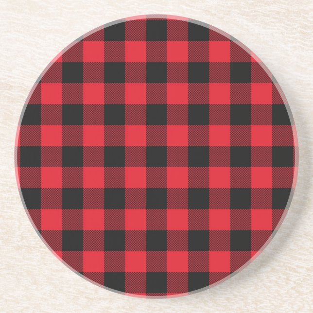 Dessous De Verre En Grès Russe Rouge Plaid Motif Holiday (Devant)