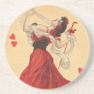 Dessous De Verre En Grès Saint-Valentin vintage, Dame de la danse Cœurs rou