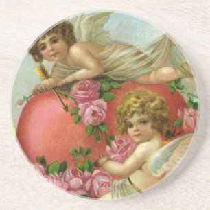 Dessous De Verre En Grès Saints-Valentin vintage victoriens anges cœur rose