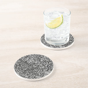 Dessous De Verre En Grès Sandstone Motif Abstrait de lignes noir et blanc