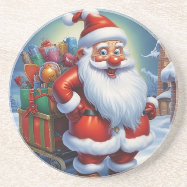 Dessous De Verre En Grès Santa Clause Joyeux Noël Bonne année (Devant)
