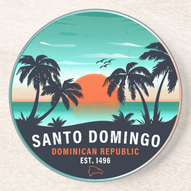 Dessous De Verre En Grès Santo Domingo République dominicaine Retro Sunset  (Devant)
