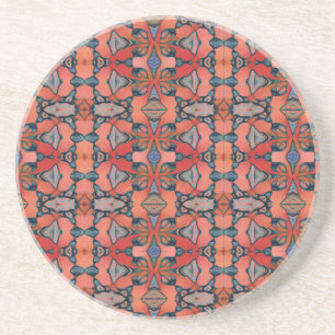 Dessous De Verre En Grès Saumon orange rouge rose carreaux géométriques