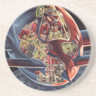 Dessous De Verre En Grès Science-fiction vintage Astronaute Fusée Vaisseau 