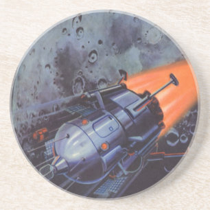 Dessous De Verre En Grès Science-fiction vintage, fusée lunaire décollant