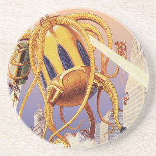 Dessous De Verre En Grès Science-fiction vintage Invasion de guerre Alien O