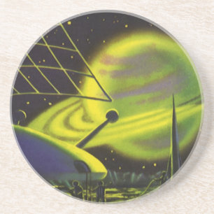 Dessous De Verre En Grès Science-fiction vintage Neon Green Planet w Rings