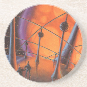 Dessous De Verre En Grès Science-fiction vintage, soleil orange et extrater