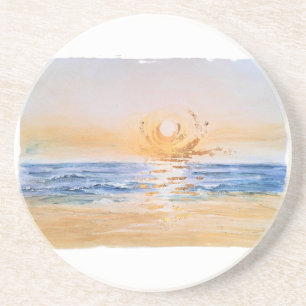 Dessous De Verre En Grès Seaside Sunrise - Aquarelle Peinture du paysage ma