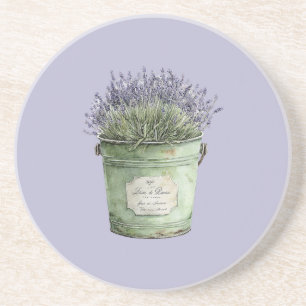 Dessous De Verre En Grès Seau Vert Fleurs de Lavande