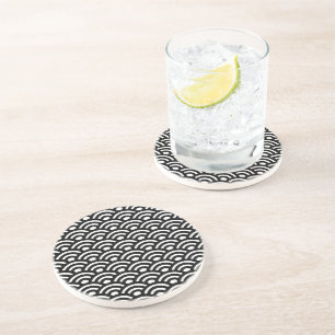 Dessous De Verre En Grès Seigaiha, Vagues, Japonais, Noir et Blanc