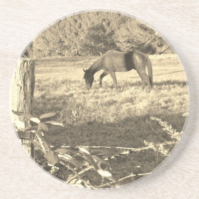 Dessous De Verre En Grès Sepia ton cheval Brown et clôture (Devant)