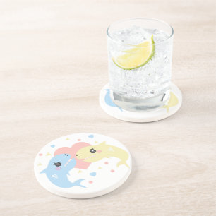 Dessous De Verre En Grès Sharks Love Heart Drôle Cartoon Pastel