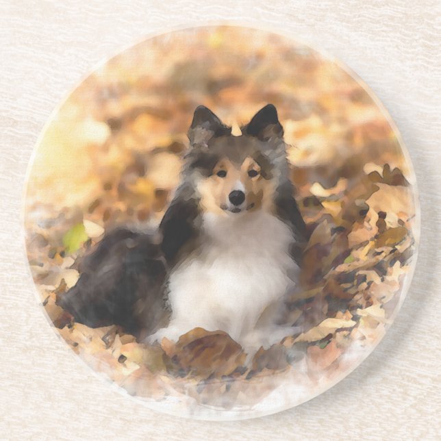Dessous De Verre En Grès Sheltie Shetland Sheepdog Art Peinture (Devant)