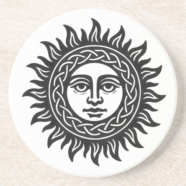 Dessous De Verre En Grès Sigil Visage Solaire – Tee Emblème Soleil Noir (Devant)
