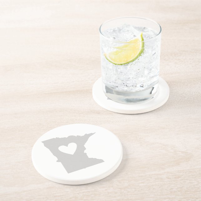 Dessous De Verre En Grès Silhouette de l'état du Minnesota du coeur (Côté)