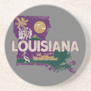 Dessous De Verre En Grès Silhouette d'état rétro de Louisiane