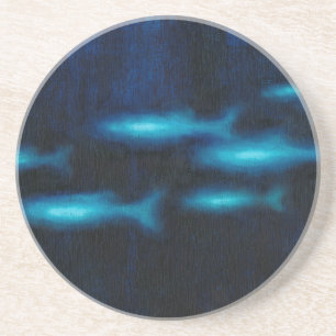 Dessous De Verre En Grès Silhouettes translucides bleues de poissons