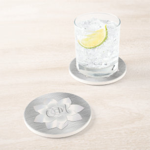 Dessous De Verre En Grès Silver Elegant Lotus OM