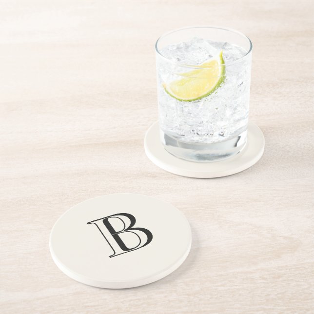 Dessous De Verre En Grès Simple Crème & Monogramme Noir Crème  (Côté)