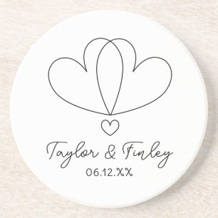 Dessous De Verre En Grès Simple minimaliste Coeur moderne Mariage de noms p