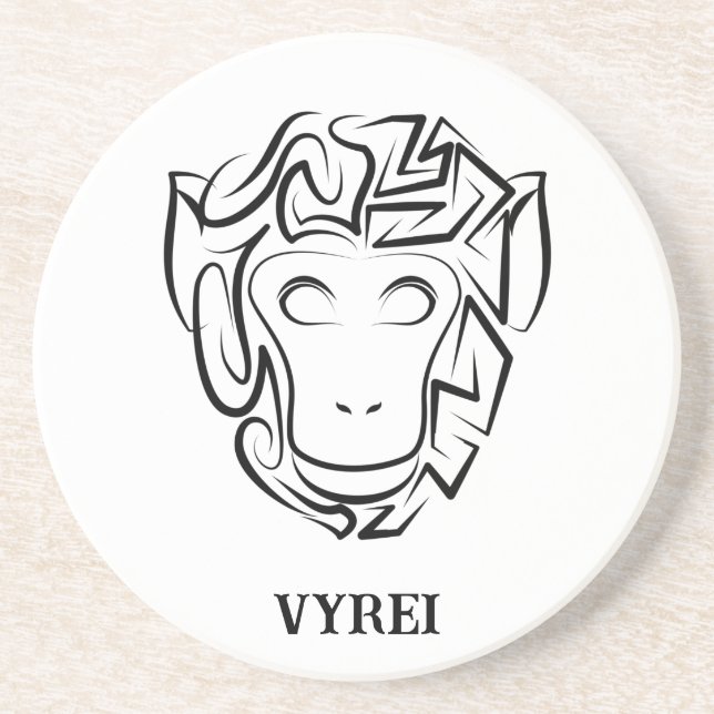 Dessous De Verre En Grès Singe tribal noir et blanc (Devant)