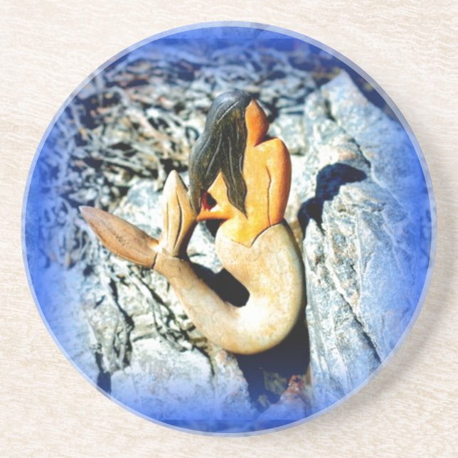 Dessous De Verre En Grès sirène à poil noir bleu (Devant)