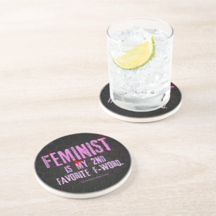 Dessous De Verre En Grès SlipperyJoe's féministe f-word brillant rouge 3-D
