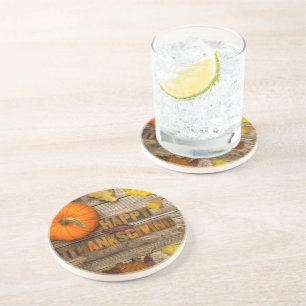 Dessous De Verre En Grès SlipperyJoe's Happy Thanksgiving citrouille feuill