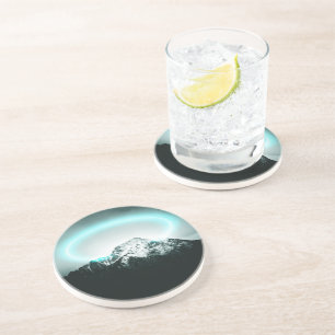 Dessous De Verre En Grès Snowy mountain mysterious blue neon light
