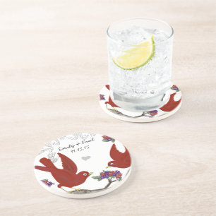 Dessous De Verre En Grès Sous-verres Oiseaux de l'Amour Vintage Rouge & Vio