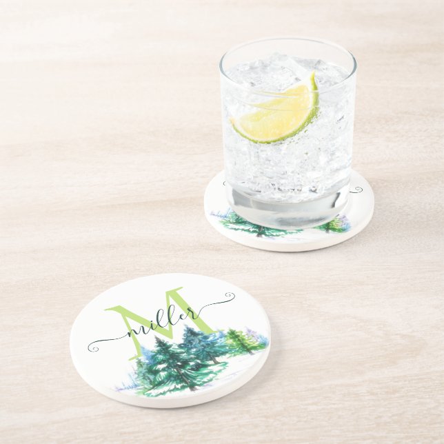 Dessous De Verre En Grès Sous-verres personnalisés arbres aquarelle (Côté)