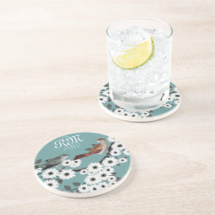 Dessous De Verre En Grès Sous-verres Vintage Birds avec Initiales des Marié