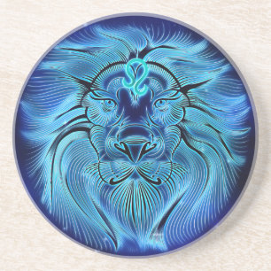 Dessous De Verre En Grès Soyez un roi, soyez un lion, bleu, signe du zodiaq