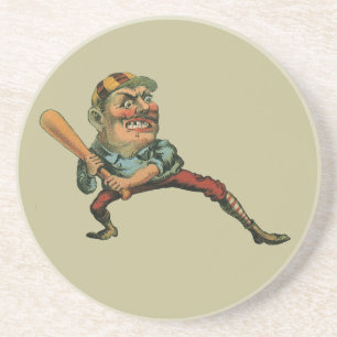 Dessous De Verre En Grès Sports Vintage, joueur de baseball en colère batte