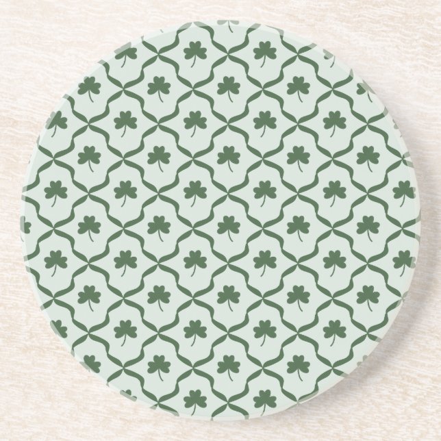 Dessous De Verre En Grès St. Patrick's Day Preppy Shamrock Clover Lattice  (Devant)