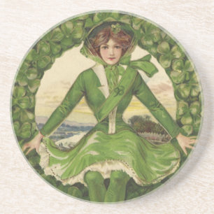 Dessous De Verre En Grès St. Patrick's Day vintage, Wreath with Irish Lass