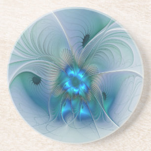 Dessous De Verre En Grès Standing Ovations, Abstract Blue Turquoise Fractal