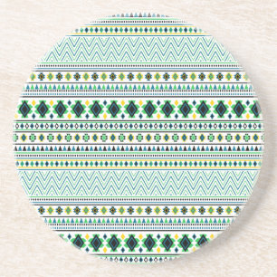 Dessous De Verre En Grès Style Aztec Motif Tribal Blanc Bleu Vert