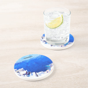 Dessous De Verre En Grès Style Mykonos Grèce Cyclades Island Peinture