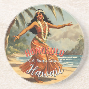 Dessous De Verre En Grès Style vintage Hawaiian Travel Honolulu Mid-Pacific