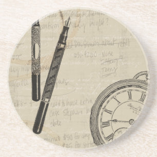 Dessous De Verre En Grès Stylos-plumes et Watchface avec des notes