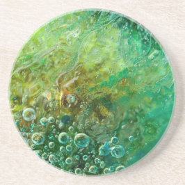 Dessous De Verre En Grès Sun foncé - abrégé sur Brown vert-bleu bulles