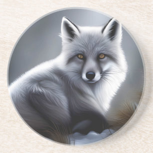 Dessous De Verre En Grès Superbe Renard Artique