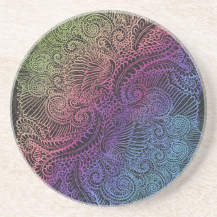 Dessous De Verre En Grès Swirl prismatique   Arc-en-ciel Fractal Feather Ar